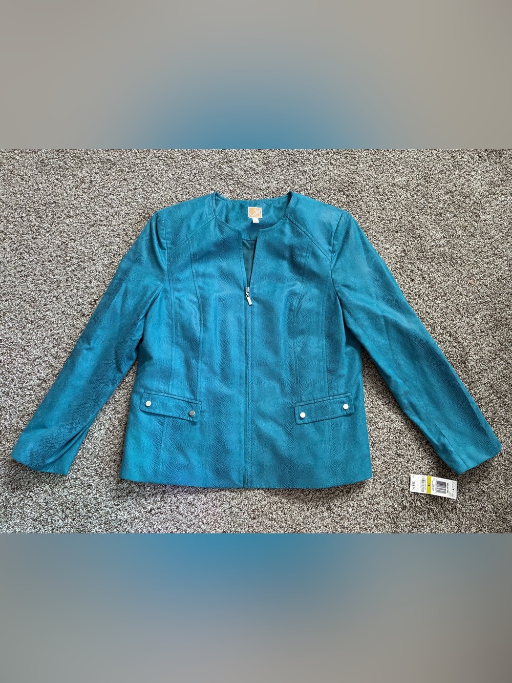 🦋 NWT $69 JM Collection Teal Zip-Front Women's Jacket